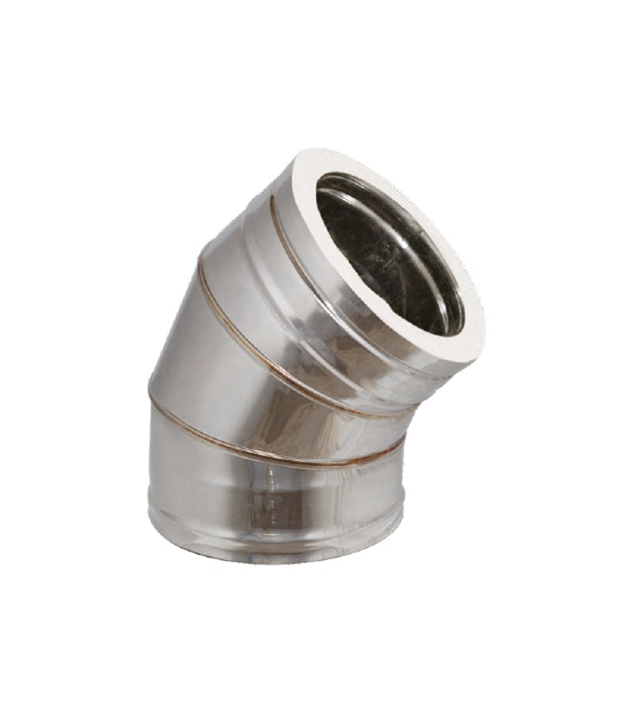 Technometal γωνία καμινάδας 45° διπλού τοιχώματος Φ 130/180 με πάχος χάλυβα 0,40mm