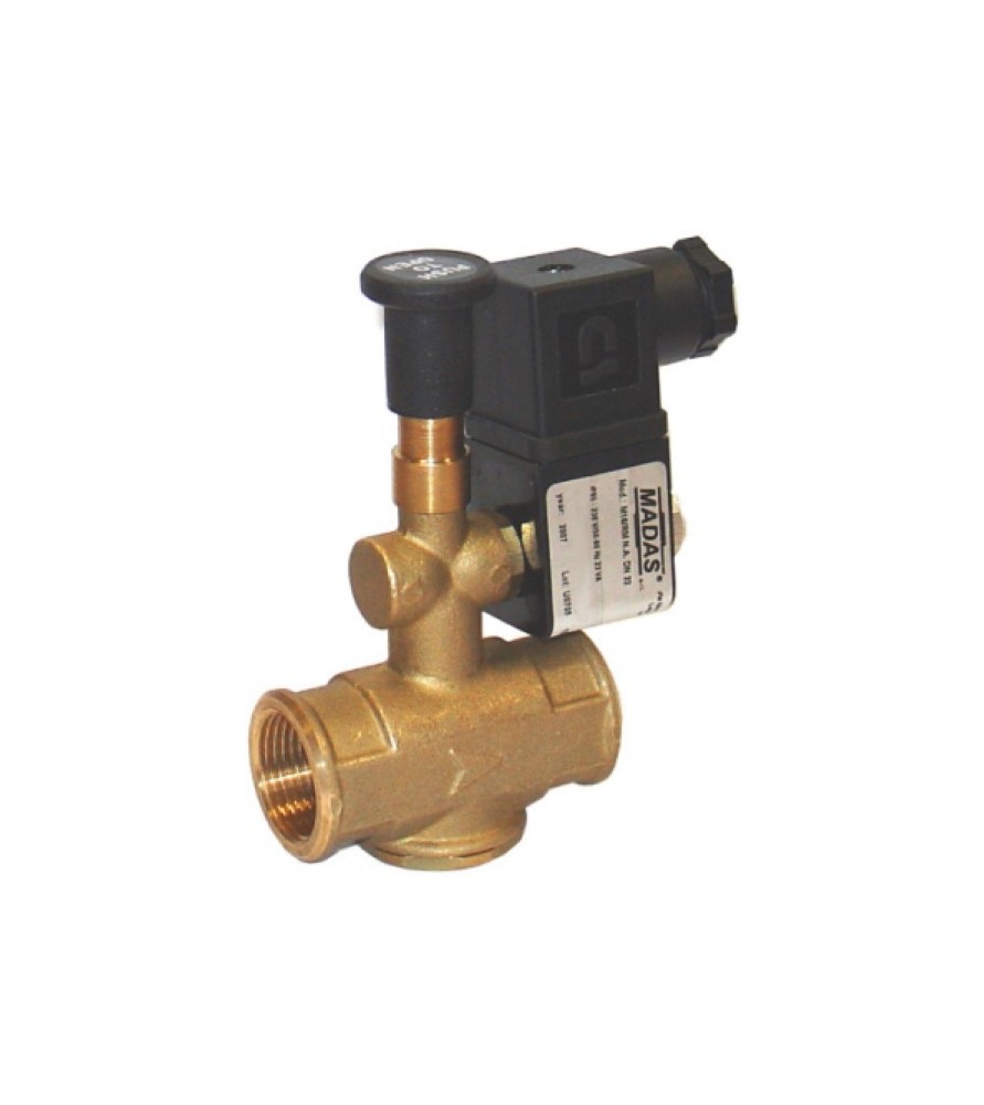 MADAS 208.12.22.14 Ηλεκτρομαγνητική Βαλβίδα Ν.Ο. χειροκίνητης επαναφοράς Ορειχάλκινη με Διάμετρο ¾”