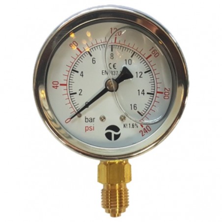 S.I.M.E. 704.31.37.16 Μανόμετρο υψηλής πίεσης με γλυκερίνη κ μέτρηση 16 bar